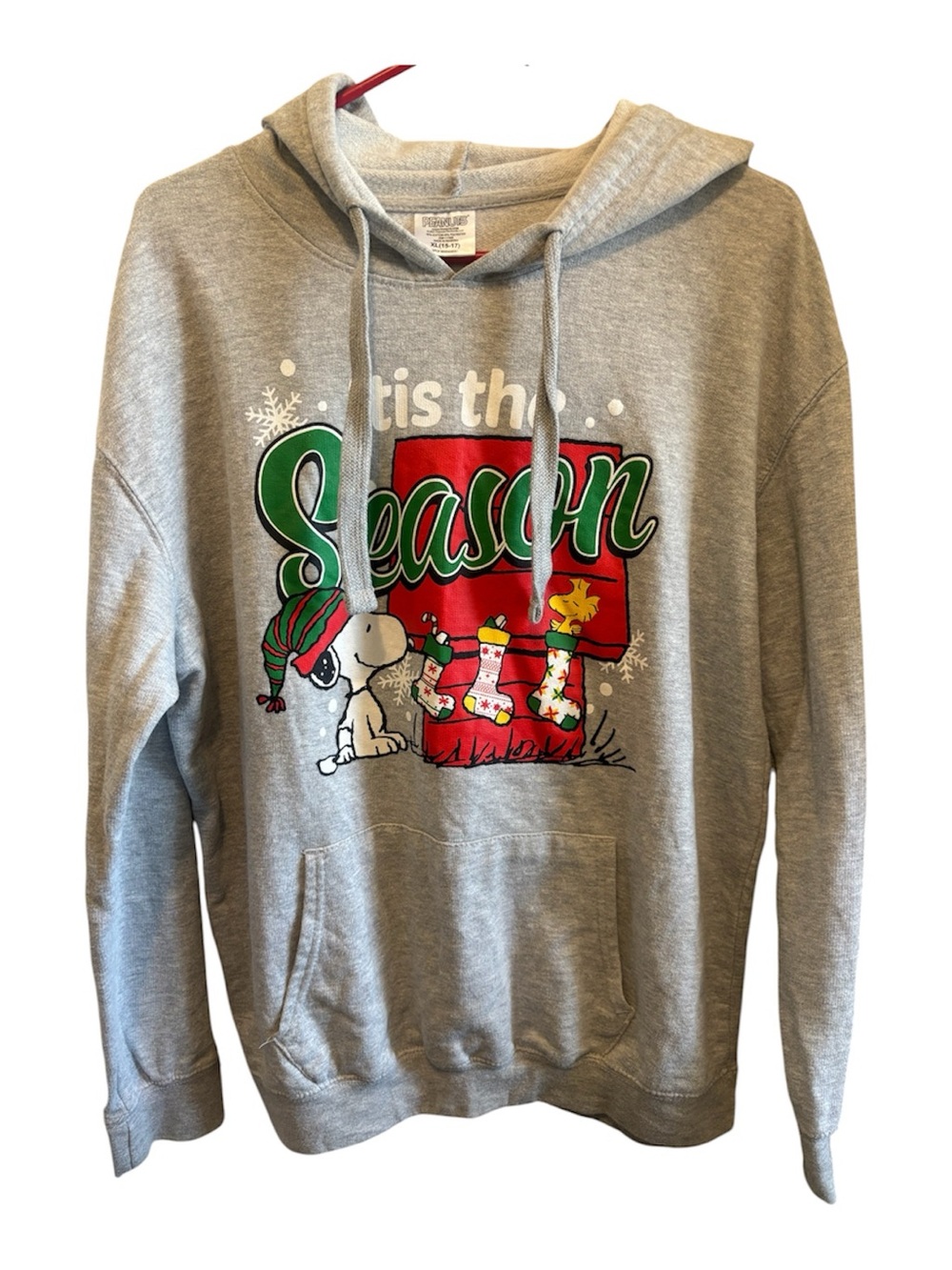Kids Peanuts Gray Holiday 'Tis the Season Graphic Hoodie